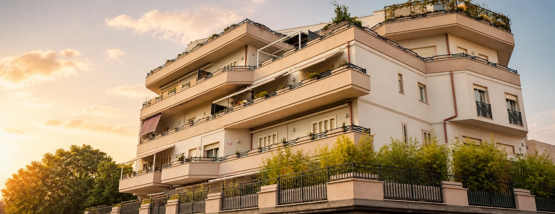 Residential development in Rome at sunset